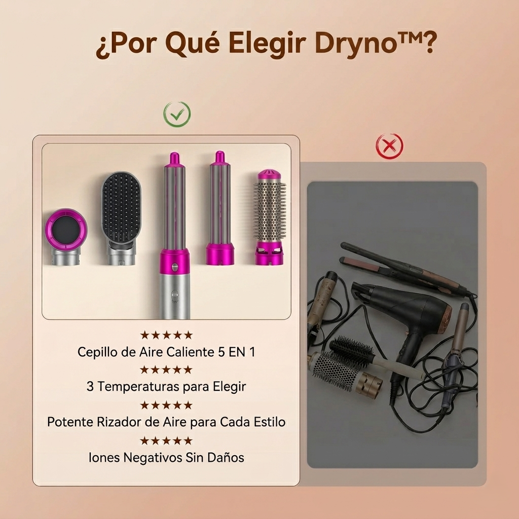 Multi-estilizador Dryno™ 5 en 1: Crea ondas, alisa o da volumen