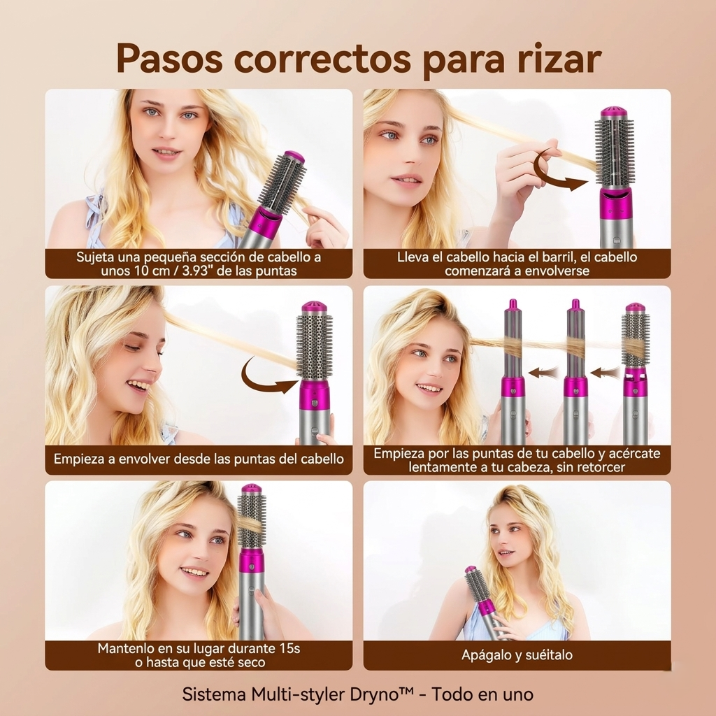 Multi-estilizador Dryno™ 5 en 1: Crea ondas, alisa o da volumen
