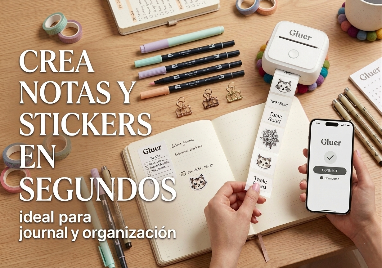 Gluer™ Mini Impresora Térmica para Móvil: Imprime Fotos, Notas y Pegatinas en Segundos sin Tinta