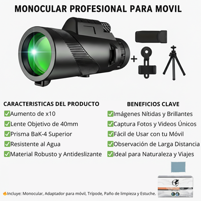 Kit Telescopio Monocular Profesional con Soporte para Movil