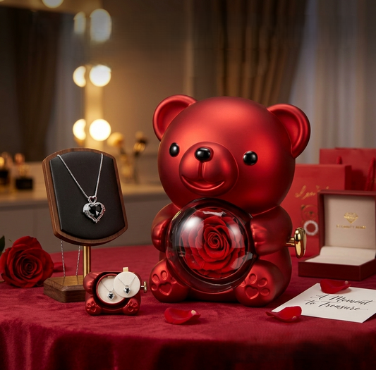 OSO Peluche Eternity™ con ROSA Eterna Elegante Perfecto para Mujer, Dia de la Madre, Aniversario