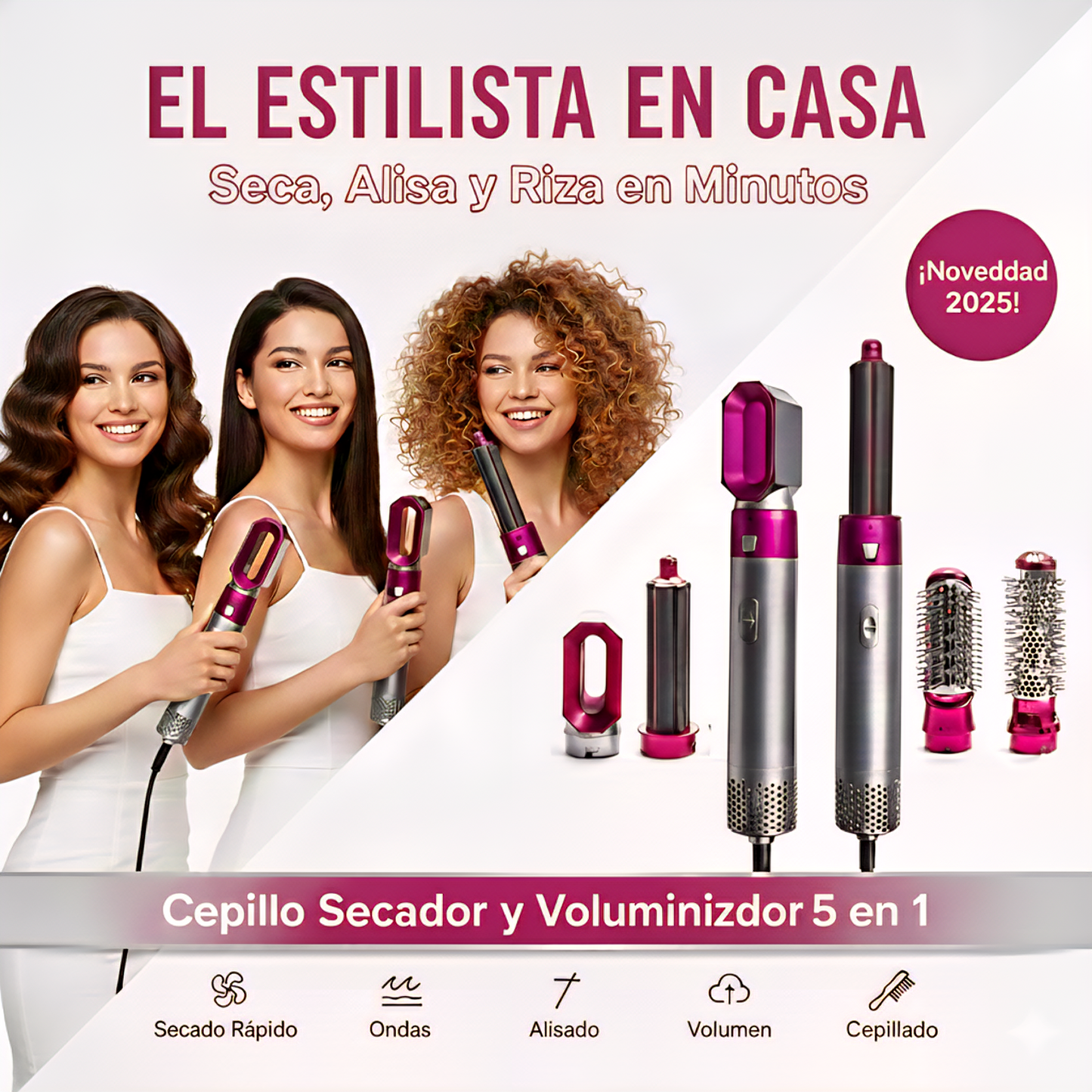 Cepillo Secador 5 en 1 Profesional | Estilo Dyson |