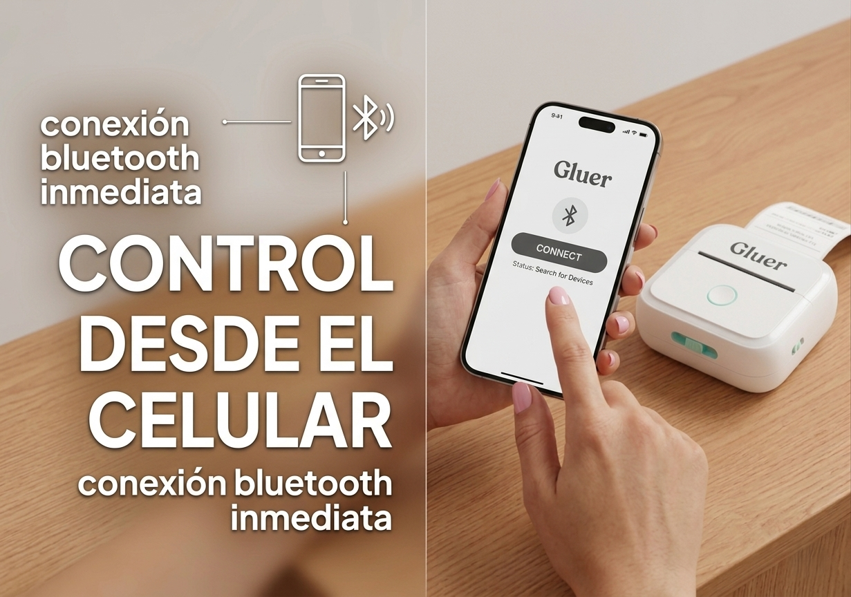 Gluer™ Mini Impresora Térmica para Móvil: Imprime Fotos, Notas y Pegatinas en Segundos sin Tinta